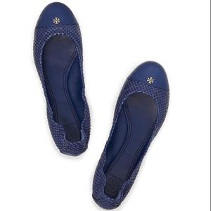 Tory Burch Atlantic Blue Mestico Glossy Snake